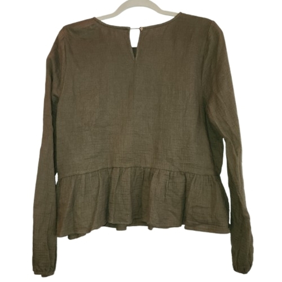 NWT Copper Key Olive Long Sleeve Peplum Top Size L Crinkle Cotton Fabric Soft - Picture 3 of 14